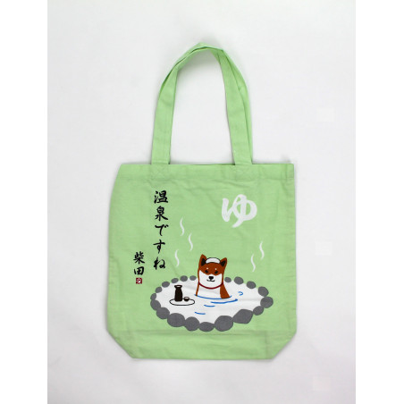 Bolso tamaño A4 de algodón verde japonés, perro shiba de viaje, RYOKO SHIBAINU