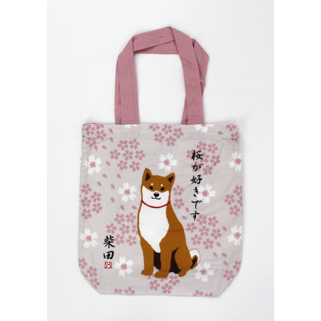 Japanese pink cotton A4 size bag, SHIBAINU, shiba dog