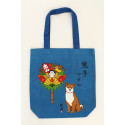 Sac A4 size bag japonais en coton, chien shiba et son porte bonheur, GANBATTE SHIBAINU
