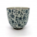 tasse japonaise en céramique motifs fleurs SUÎTO bleu