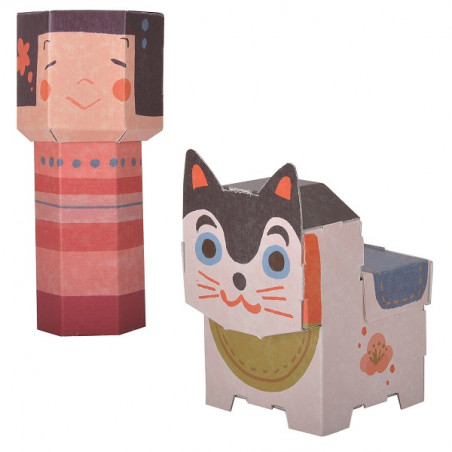 Cardboard dog and doll model, INU, KOKESHI