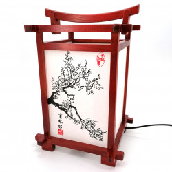 Lampe de table japonaise rouge, cerisier en fleurs, NARA