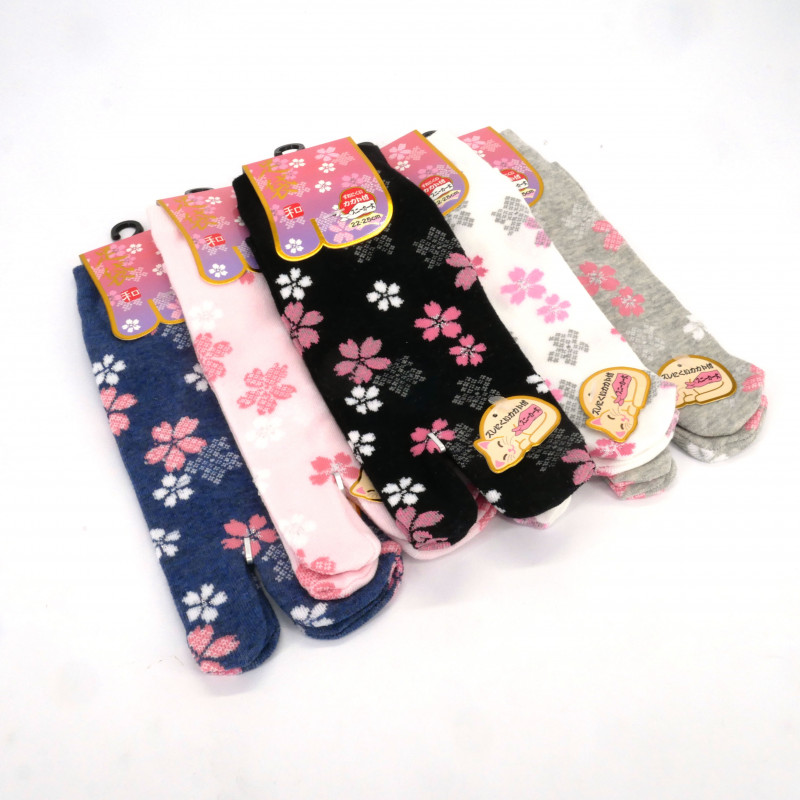Japanische Tabi-Socken aus Baumwolle mit Sakura-Blütenblattmuster, SHAKURA NO HANABIRA, Farbe nach Wahl, 22 - 25 cm