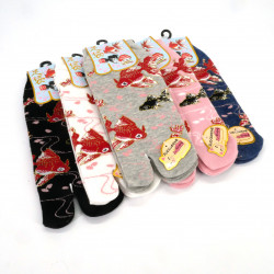 Japanische Tabi-Socken aus Baumwolle mit Goldfischmuster, KINGYO, Farbe nach Wahl, 22 - 25 cm