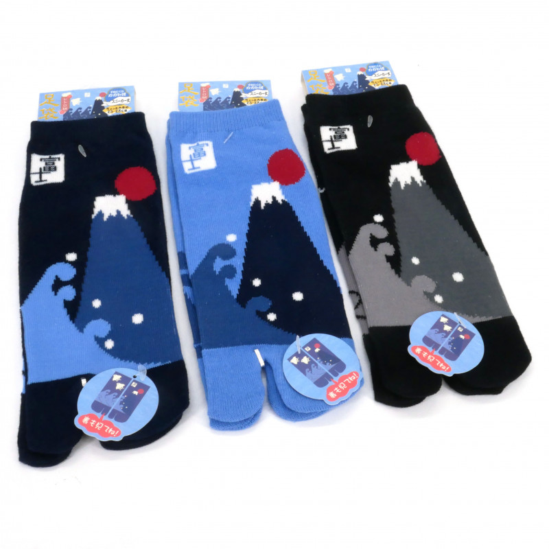 Japanische Tabi-Socken aus Baumwolle, Berg Fuji und Vögel, FUJISAN TORI, Farbe nach Wahl, 25-28 cm
