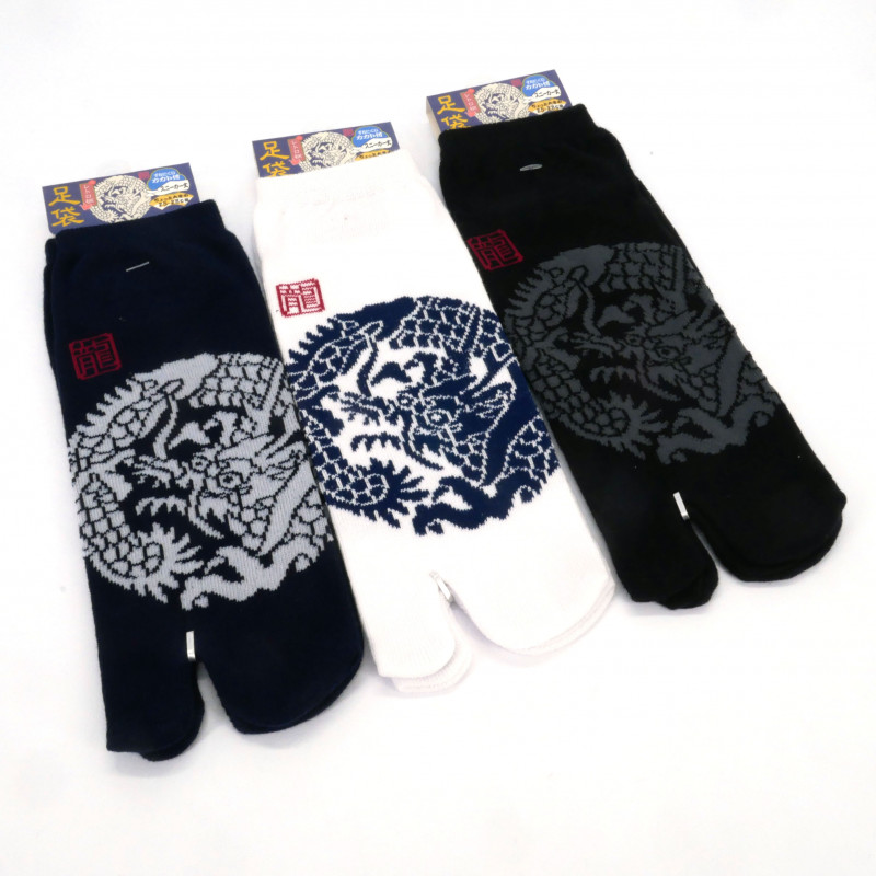 Chaussettes japonaises tabi en coton motif Dragon en cercle, DORAGON, couleur au choix, 25- 28 cm