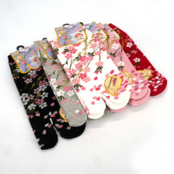 Chaussettes japonaises tabi en coton motif fleuri, SAKU, couleur au choix, 22 - 25cm