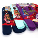 Japanische Tabi-Socken aus Baumwolle mit Geisha-Frauenmotiv auf einer Brücke, GEISHA NO'NA HASHI, Farbe nach Wahl, 22 - 25 cm