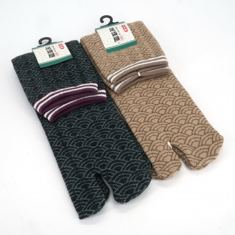 Japanese cotton tabi socks with wave pattern, SEIGAIHA, color of your choice, 25-27cm