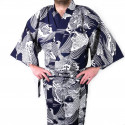 happi kimono traditionnel japonais bleu en coton carpe pour homme