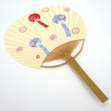 Abanico uchiwa japonés no plegable de papel y bambú con motivo de campanas de viento, FURIN, 31x21,5 cm