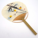 Éventail japonais non pliant uchiwa en papier et bamboo motif Bambou,TAKE, 38x24,5 cm