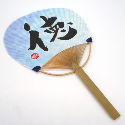 Ventaglio giapponese non pieghevole uchiwa in carta e bambù motivo Virtue, 38x24,5 cm