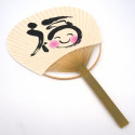 Éventail japonais non pliant uchiwa en papier et bamboo motif Fortune, 38x24,5 cm