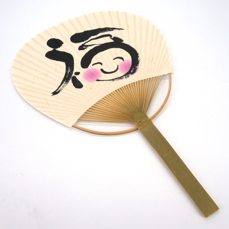 Japanischer nicht faltbarer Uchiwa-Fächer aus Papier und Bambus, Fortune-Muster, 38 x 24,5 cm
