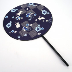 Éventail japonais non pliant uchiwa en papier et plastique motif Lapin, USAGI, 38,8x24,3 cm
