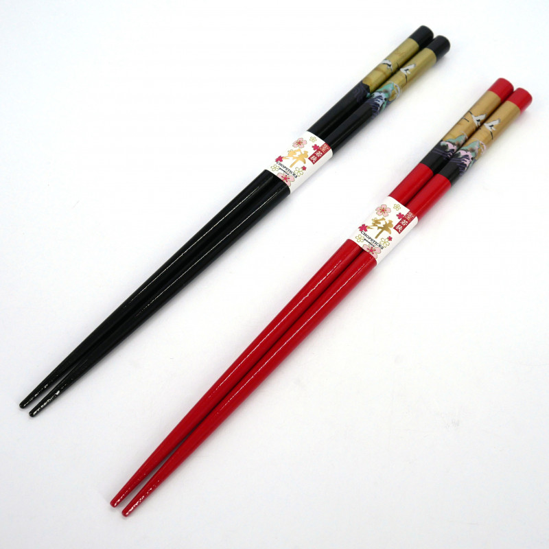 Paar japanische Essstäbchen, Kranichmuster, ZUGAIKOTSU, Farbe nach Wahl, 23 cm