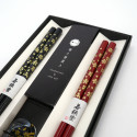 Set mit 2 Paar japanischen Essstäbchen und 2 Essstäbchenhaltern aus Acryl und Harz mit rotem und schwarzem Blumenmotiv, HANA