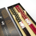 Set of 2 pairs of red and black Japanese chopsticks, SHIPPO, 23cm