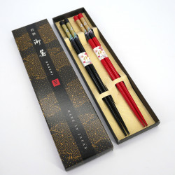 Set de 2 paires de baguettes japonaises rouge et noir, NETSU , 23cm