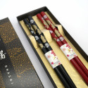 Set mit 2 Paar japanischen Essstäbchen mit rotem und schwarzem Fächermuster, FAN, 23 cm
