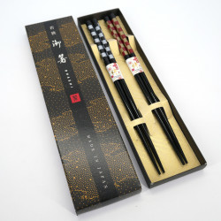 Set of 2 pairs of red and black Japanese chopsticks, MOYO, 23cm