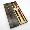 Set mit 2 Paar roten und schwarzen japanischen Essstäbchen, AKAI HANA, 23 cm