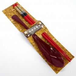 Set pair of chopsticks and spoon in matching red acrylic and resin, ZUGAIKOTSU AKA