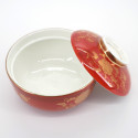 Ciotola in ceramica giapponese con coperchio, AKAMAKI KARAKUSA, rosso e oro