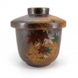 japanese teacup with lid chawanmushi autumn leaves MOMIJI brown