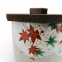Japanische graue Keramikschale mit Holzdeckel, TATTAGAWA, momiji