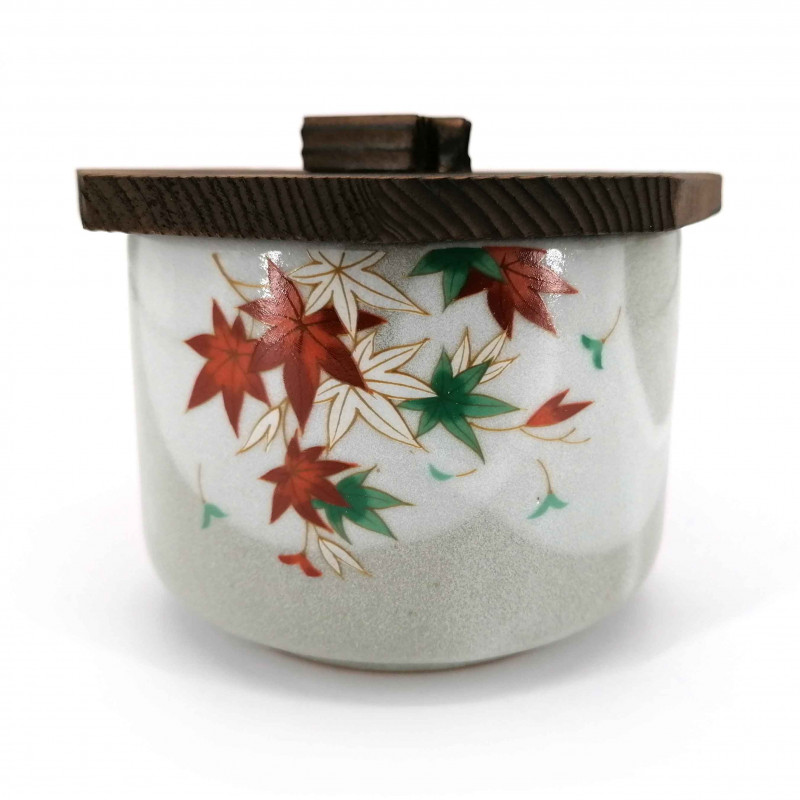 Ciotola di ceramica giapponese con coperchio di legno, TATTAGAWA, momiji