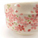 Japanische Teezeremonie Schüssel - Chawan, beige, rosa Blumen, SAKURA