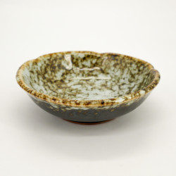 Small Japanese ceramic dish, pigmented brown and khaki, GANRYO