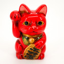 Chat rouge géant patte droite levée manekineko tirelire japonaise, NEKO AKA