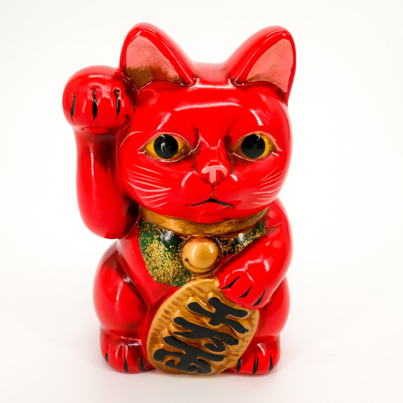 Riesige rote Katze mit rechter Pfote angehoben Manekineko Japanisches Sparschwein, NEKO AKA