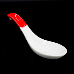 Japanese white and red ceramic spoon, SHIRO TO AKA