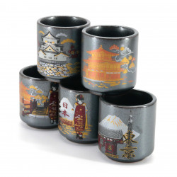 set de 5 tasses à saké traditionnelles japonaises 5 images du japon TETSU KESSHÔ NIHON FÛKEI