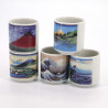 Set of 5 sake cups, illustrations from Japan, ZU