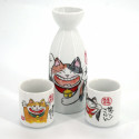 Japanisches traditionelles Sake-Service, 2 Tassen und 1 Flasche, NEKO