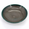 Japanese round ceramic plate, brown and green, CHAIRO MIDORI
