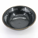 Cuenco japonés de ramen de cerámica negra, dragón blanco, DORAGON