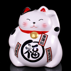Grand Chat tirelire blanc porte-bonheur japonais maneki neko - myako 334325 
