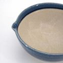 Bol japonais suribachi en céramique avec bec verseur - bleu