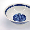 Japanese white ceramic ramen bowl, RYU, blue dragon and clouds 1