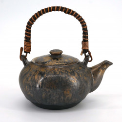 Teiera giapponese in ceramica marrone con manico effetto bronzo