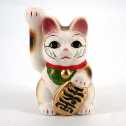 Chat blanc patte droite levée manekineko tirelire japonaise, CHOKIN BAKO, 13cm
