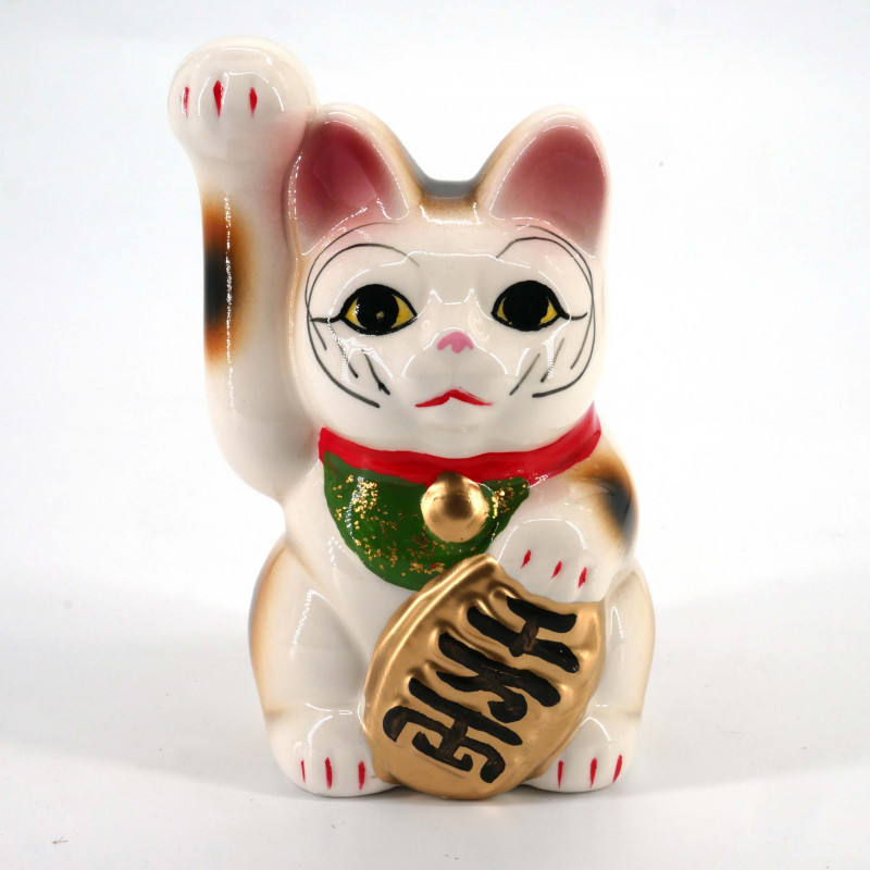 Gatto bianco zampa destra sollevata manekineko Salvadanaio giapponese, CHOKIN BAKO, 13 cm