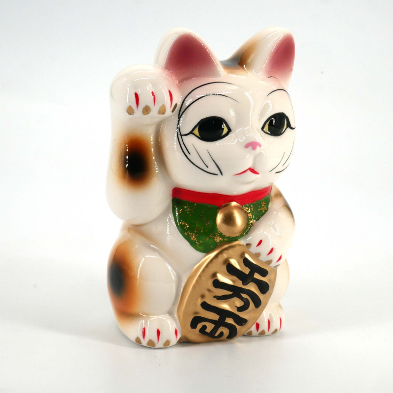 Chat blanc géant patte droite levée manekineko tirelire japonaise, CHOKIN BAKO, 16cm