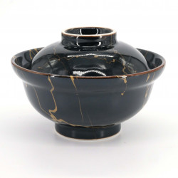 Ciotola in ceramica giapponese con coperchio, KURO, nero